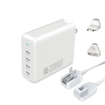 shumee 200W 4smarts GaN 4xUSB-C stenski polnilnik bele barve