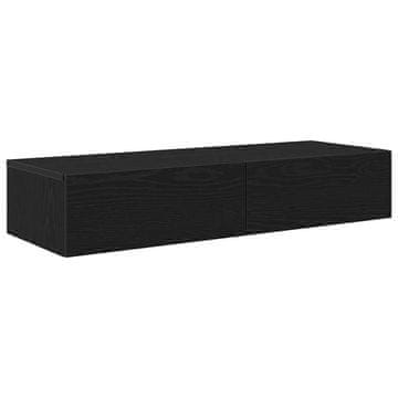 Vidaxl Stenska polica s predali črn 100x36x19 cm inženirski les