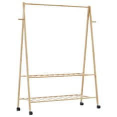 Vidaxl Stojalo za oblačila s policami n kolesi 132x45,5x155,5cm Bambus