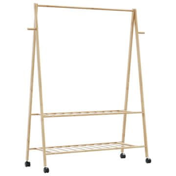 Vidaxl Stojalo za oblačila s policami n kolesi 132x45,5x155,5cm Bambus