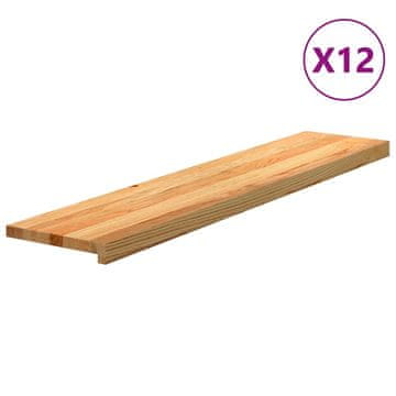 shumee vidaXL Podloge za stopnice 12 kosov rjave 120x30x2 cm trdna hrastovina