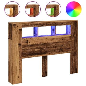 Vidaxl LED posteljno vzglavje starinski les 140x18,5x103,5 cm inž. les