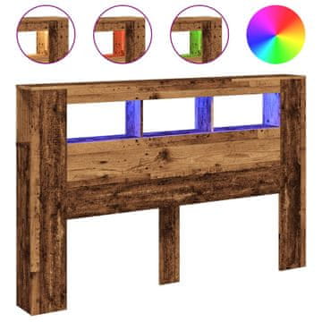 Vidaxl LED posteljno vzglavje starinski les 160x18,5x103,5 cm inž. les