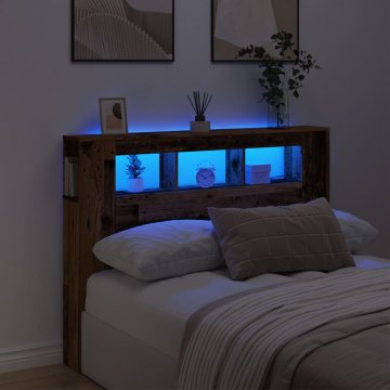 Vidaxl vidaXL Vzglavje postelje iz antičnega lesa z LED 140x18,5x103,5 cm