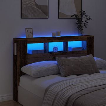 Vidaxl vidaXL Vzglavje postelje iz antičnega lesa z LED 160x18,5x103,5 cm