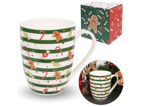 sarcia.eu Črtast porcelanast božični vrč, vrč z medenjaki, v darilni škatli 340 ml