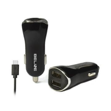 shumee 2,1 A Beline USB-C/2xUSB avtomobilski polnilnik črne barve