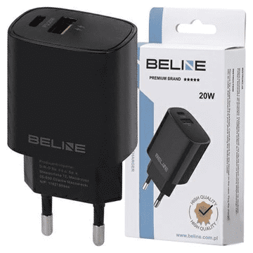 1 to 3 POLNILEC BELINE 1X USB-C + 1X USB 20W ČRN (SAMO GLAVA) PD 3.0 + QC 3.0 BLN2CB20