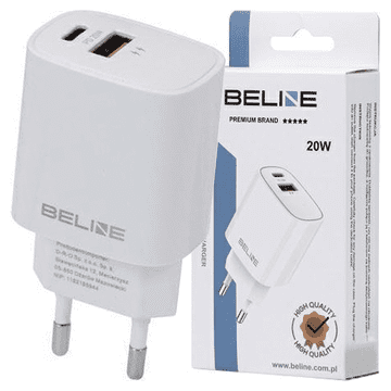 shumee Beline omrežni polnilnik 1x USB-C + 1x USB 20W bel (samo glava) PD 3.0 + QC 3.0 BLN2CW20