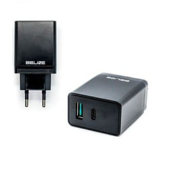 shumee 18W Beline 1xUSB-C 1xUSB črni stenski polnilnik