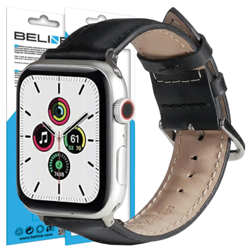 1 to 3 USNJEN PAŠČEK BELINE APPLE WATCH 38/40/41 MM ČRNO/ČRN