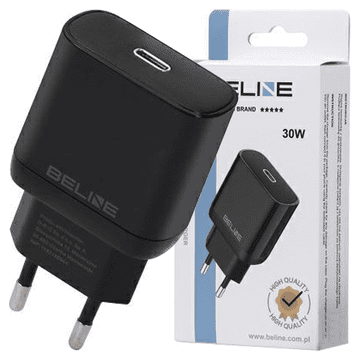 shumee Polnilnik Beline 1x USB-C 30W črne barve (samo glava) PD 3.0 BLNCB30 GaN