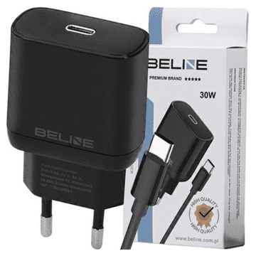 shumee Beline 1x USB-C 30W polnilnik + USB-C kabel črne barve/črn PD 3.0 BLNCB30C GaN