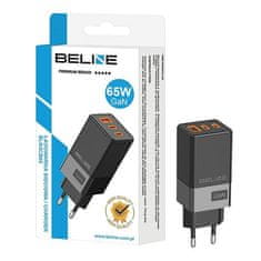 shumee 65W Beline GaN napajalnik 2x USB-C/USB stenski polnilnik črne barve