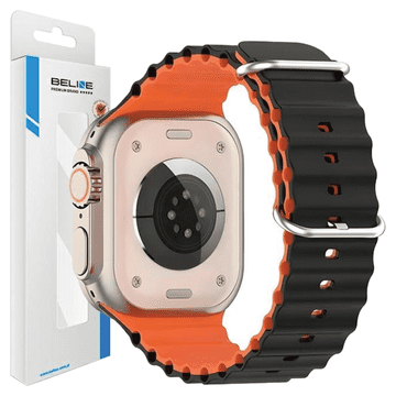 1 to 3 BELINE APPLE WATCH SILICONE WAVES STRAP 38/40/41MM BLACK-ORANGE BOX