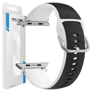 shumee Beline Apple Watch silikonski usnjen pašček 42/44/45/49 mm črno-bel / črno-bela škatla