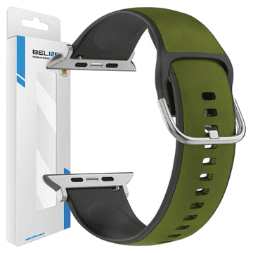 1 to 3 BELINE APPLE WATCH STRAP SILICO LEATHER42/44/45/49MM GREEN-BLACK/GREEN-BLACK BOX