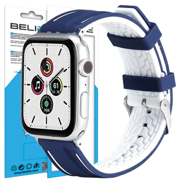 1 to 3 TRDEN SILIKONSKI PAŠČEK BELINE APPLE WATCH 38/40/41 MM MORNARSKO/BEL