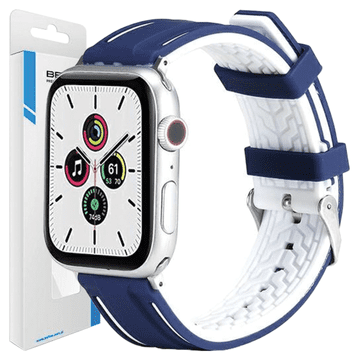 1 to 3 TRDEN SILIKONSKI PAŠČEK BELINE APPLE WATCH 42/44/45/49 MM MORNARSKO/BEL