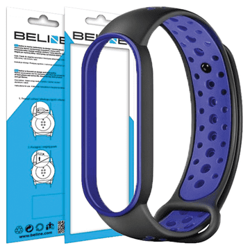 1 to 3 BELINE PASEK DESIGN MI BAND 7/6/5CZARNO-NIEBIESKI /BLACK-BLUE