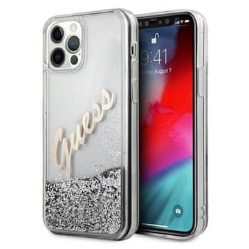 Guess Guess GUHCP12LGLVSSI trdi ovitek za iPhone 12 Pro Max 6.7 srebrn/srebrn z bleščicami in vintage napisom