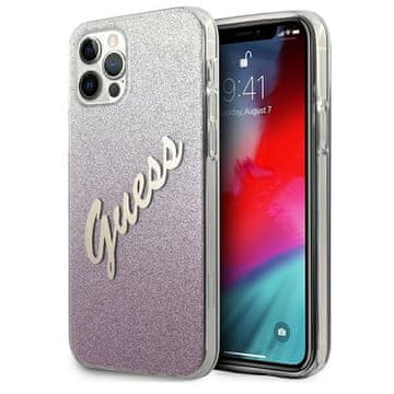 Guess Guess GUHCP12LPCUGLSPI trdi ovitek za iPhone 12 Pro Max 6.7 roza/roza z bleščečim gradientnim skriptom