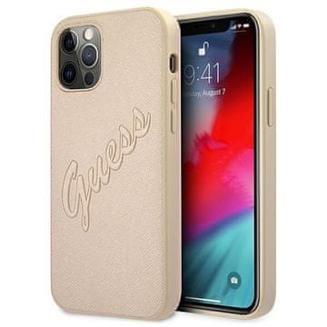 Guess Guess GUHCP12LRSAVSLG iPhone 12 ProMax 6.7 zlat/zlat trdi ovitek Saffiano Vintage Script