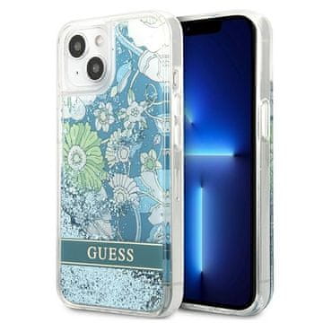 Guess Guess GUHCP13MLFLSN iPhone 13 / 14 / 15 6.1 zelen/zelen trdi ovitek s tekočimi bleščicami in cvetličnim vzorcem