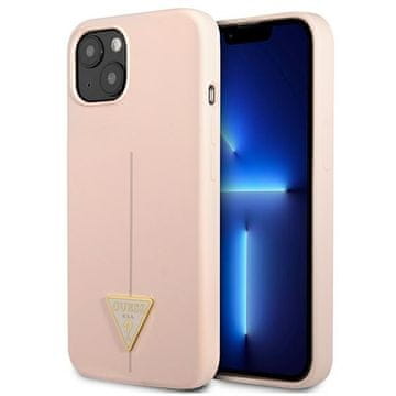 Guess Silikonski ovitek za iPhone 13 roza trikotnik Guess logotip