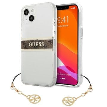 Guess Guess GUHCP13SKB4GBR Prozoren trdi ovitek za iPhone 13 mini 5.4 4G z rjavim paščkom