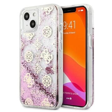 Guess Guess GUHCP13SLGPEPI iPhone 13 mini 5.4 roza/roza trdi ovitek Peony s tekočimi bleščicami