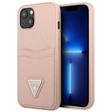 Guess Guess GUHCP13SPSATPP iPhone 13 mini 5.4 roza/roza trdi ovitek Saffiano Triangle Logo z režo za kartico