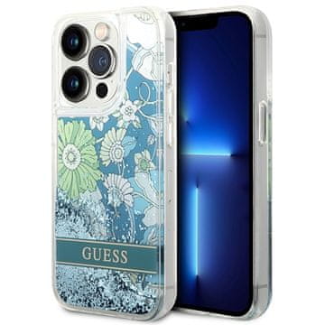 1 to 3 Ovitek Guess Hardcase Za Iphone 14 Pro 6.1 Flower Liquid Z Bleščicami Zelen Vzorec