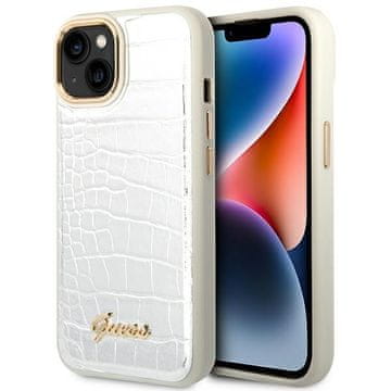 Guess Ovitek za iPhone 14 Plus Guess Hardcase Croco Collection srebrn
