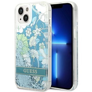 Guess Guess GUHCP14SLFLSN iPhone 14 / 15 / 13 6.1 zelen/zelen trdi ovitek s tekočimi bleščicami in cvetličnim vzorcem