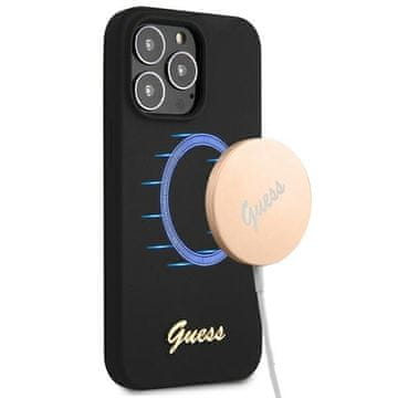Guess Silikonski ovitek Guess GUHMP13LLSLMGBK za iPhone 13 Pro / 136.1 črn/črn z zlatim logotipom MagSafe