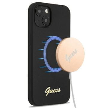 Guess Silikonski ovitek Guess GUHMP13MLSLMGBK za iPhone 13 / 14 / 6.1 črn/črn z zlatim logotipom MagSafe