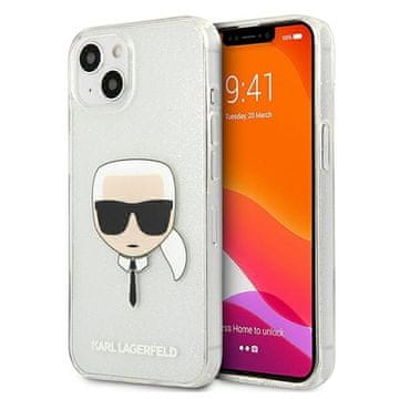 Karl Lagerfeld KLHCP13SKHTUGLS trdi ovitek za iPhone 13mini 5.4" srebrn/srebrn z bleščicami in Karlovo glavo