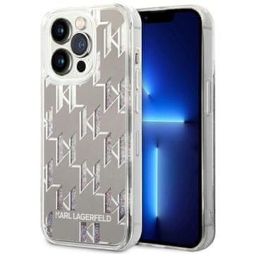 Karl Lagerfeld Ovitek Karl Lagerfeld Liquid Glitter Monogram Srebrna barva za iPhone 14 Pro