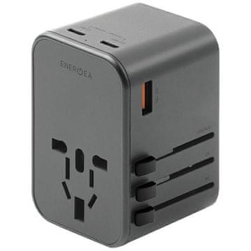 shumee 65W Energea GaN stenski polnilnik 1xUSB+2xUSB-C siv