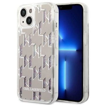 shumee Ovitek Karl Lagerfeld Liquid Glitter Monogram Srebrna barva za iPhone 14