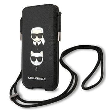 Karl Lagerfeld torbica KLHCP12MOPHKCK6.1" črna/črna trda torbica Saffiano Ikonik Karl&Choupette glava