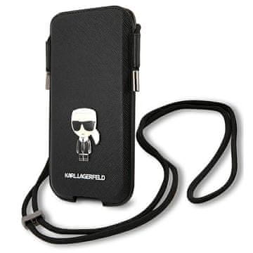 Karl Lagerfeld torbica KLHCP12LOPHKMK 6,7" črna/črna trda torbica Saffiano Ikonik Karl`s
