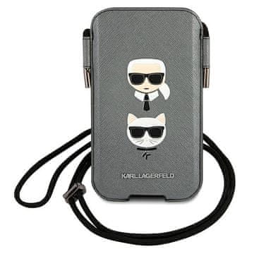 Karl Lagerfeld torbica KLHCP12MOPHKCG 6,1" siva/siva trda torbica Saffiano Ikonik Karl&Choupette glava