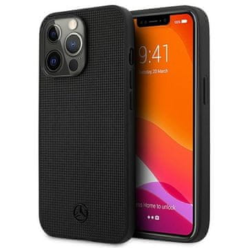 MERCEDES Ovitek za iPhone 13 Pro z usnjenim mrežastim logotipom Mercedes, črne barve
