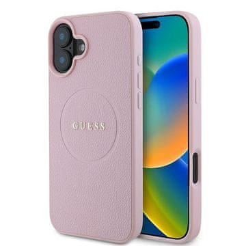 Guess Ovitek Guess MagSafe Grained Ring za iPhone 16 Plus, roza