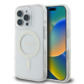 shumee Ovitek Guess Glitter Circle za iPhone 16 Pro - prozoren MagSafe