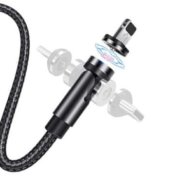 USAMS Usams magnetni kabel U59 Lightning 2.1A Hitro polnjenje 1m pleten črno/črn SJ472USB01 (US-SJ472) nastavljiv kot