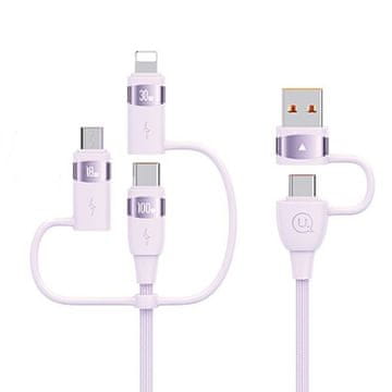 shumee 6-v-1 kabel USB-C/USB/Micro-USB/Lightning USAMS 1,2 m 100 W napajalnik vijoličen