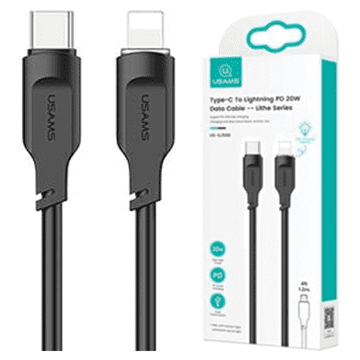 USAMS USAMS kabel USB-C na Lightning 20W 1.2mPD hitro polnjenje Lithe Series črno/črno SJ566USB01 (US-SJ566)